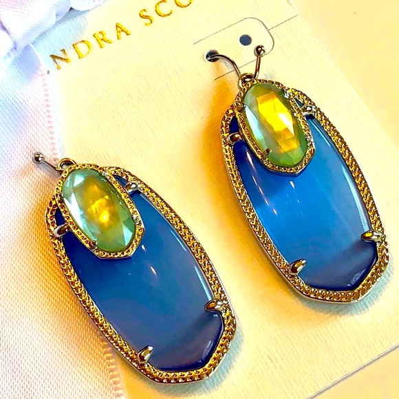 NWT Kendra Scott RARE Emmy Earrings Periwinkle Catseye Light Blue Illusion Silve - Picture 12 of 13